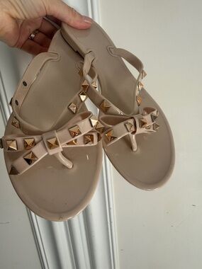 No brand Women’s Nude Studded Bow Jelly Sandals Sz 38